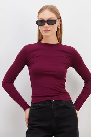 Basic Bisiklet Yaka Slim Fit Crop Bluz