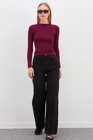 Basic Bisiklet Yaka Slim Fit Crop Bluz