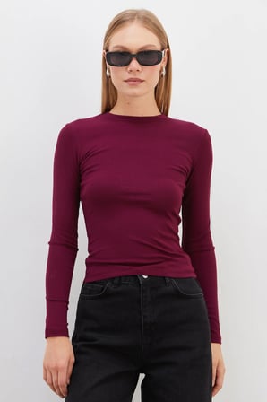 Basic Bisiklet Yaka Slim Fit Crop Bluz