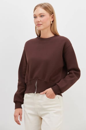 3 İplik Eteği Fermuarlı Bisiklet Yaka Crop Sweatshirt