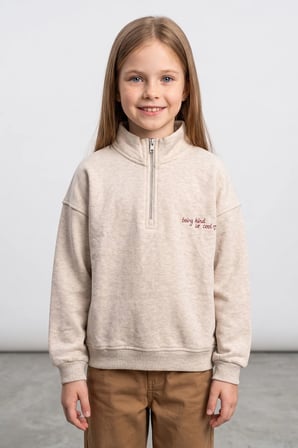 3 İplik Yarım Fermuarlı Dik Yaka Kız Çocuk Sweatshirt