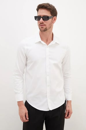 Yaka Düğmeli Regular Fit Uzun Kol Gömlek