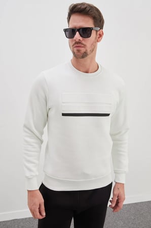 3 İplik Baskılı Bisiklet Yaka Sweatshirt