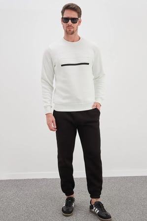 3 İplik Baskılı Bisiklet Yaka Sweatshirt