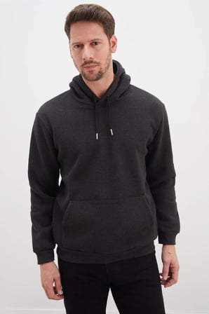 3 İplik Basic Kapüşonlu Kanguru Cepli Sweatshirt