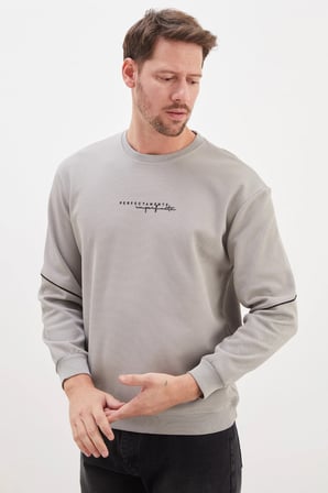 Perfect Baskılı Çizgili Pike Kumaş Sweatshirt
