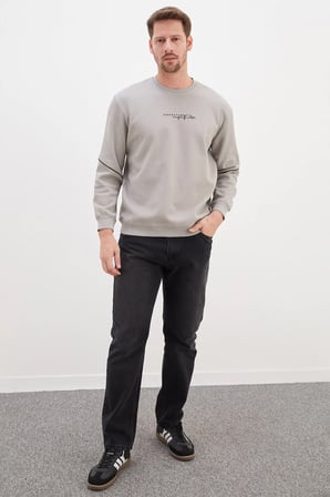 Perfect Baskılı Çizgili Pike Kumaş Sweatshirt