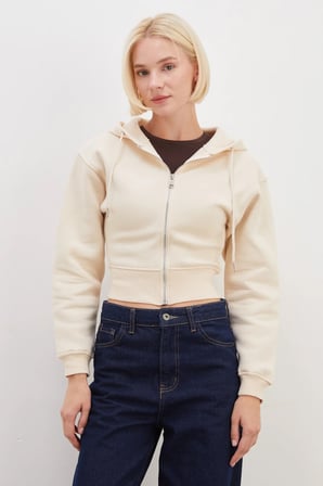 3 İplik Basic Kapüşonlu Fermuarlı Sweatshirt