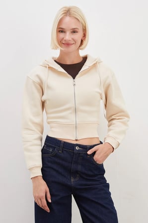 3 İplik Basic Kapüşonlu Fermuarlı Sweatshirt