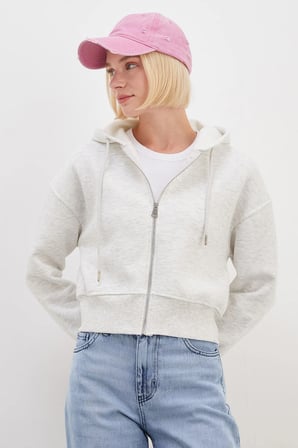 3 İplik Basic Fermuarlı Kapüşonlu Sweatshirt