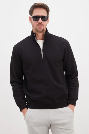 Yarım Fermuarlı Dik Yaka Pike Kumaş Sweatshirt