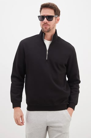Yarım Fermuarlı Dik Yaka Pike Kumaş Sweatshirt