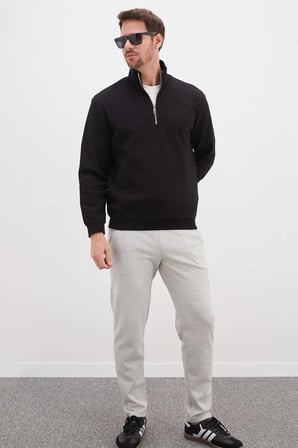 Yarım Fermuarlı Dik Yaka Pike Kumaş Sweatshirt