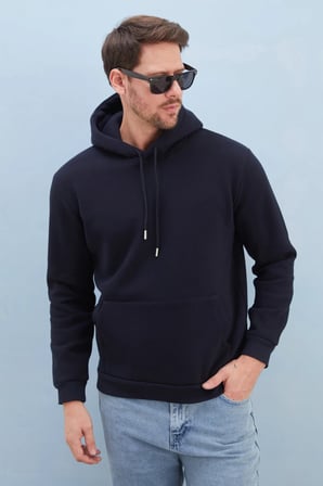 3 İplik Basic Kapüşonlu Kanguru Cepli Sweatshirt