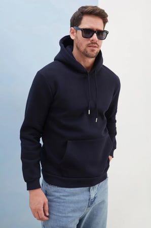 3 İplik Basic Kapüşonlu Kanguru Cepli Sweatshirt