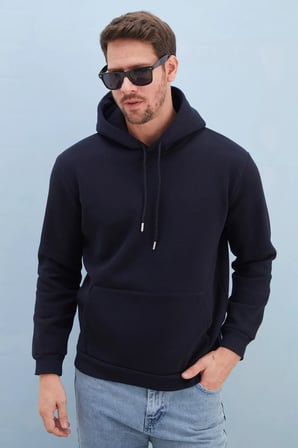 3 İplik Basic Kapüşonlu Kanguru Cepli Sweatshirt