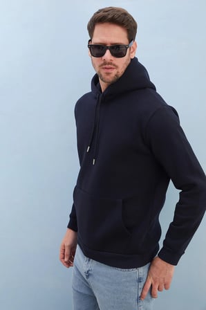 3 İplik Basic Kapüşonlu Kanguru Cepli Sweatshirt