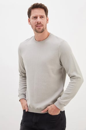 Fitilli Bisiklet Yaka Selanik Örgü Sweatshirt