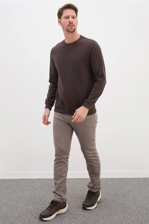 Fitilli Bisiklet Yaka Selanik Örgü Sweatshirt