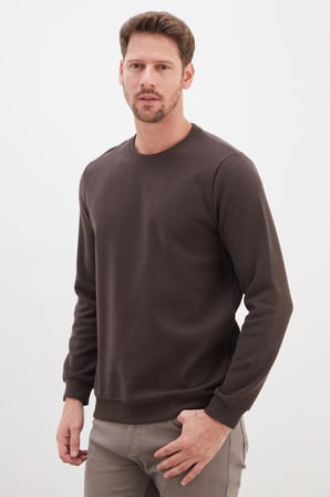 Fitilli Bisiklet Yaka Selanik Örgü Sweatshirt