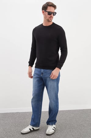 Fitilli Bisiklet Yaka Selanik Örgü Sweatshirt