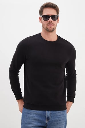 Fitilli Bisiklet Yaka Selanik Örgü Sweatshirt