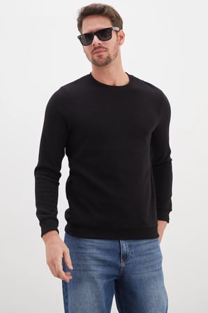 Fitilli Bisiklet Yaka Selanik Örgü Sweatshirt