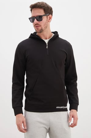 Yarım Fermuarlı Yazı Baskılı Kapüşonlu Sweatshirt