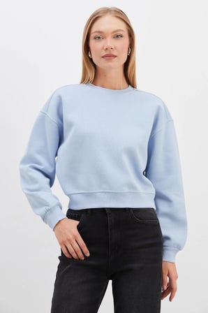 3 İplik Basic Ribanalı Crop Sweatshirt