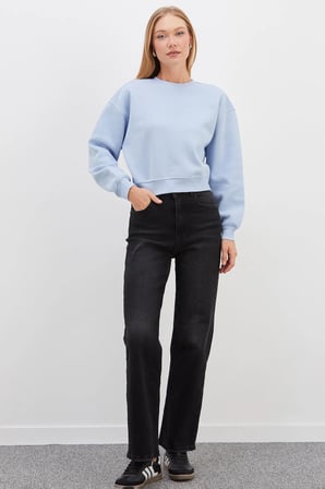 3 İplik Basic Ribanalı Crop Sweatshirt
