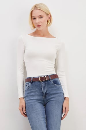 Basic Kayık Yaka Slim Fit Bluz