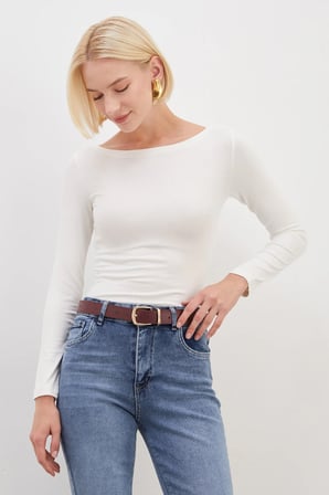 Basic Kayık Yaka Slim Fit Bluz