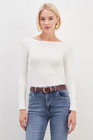 Basic Kayık Yaka Slim Fit Bluz