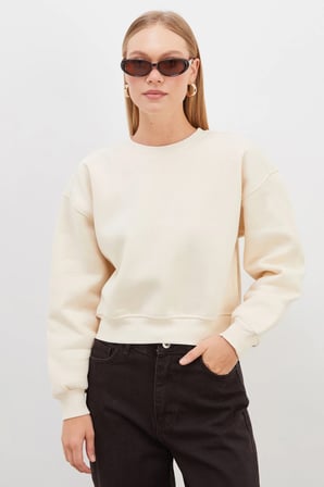 3 İplik Basic Ribanalı Crop Sweatshirt