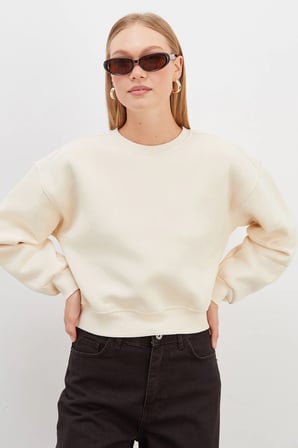 3 İplik Basic Ribanalı Crop Sweatshirt