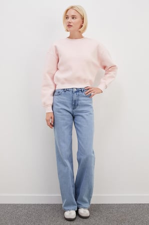 3 İplik Basic Ribanalı Crop Sweatshirt
