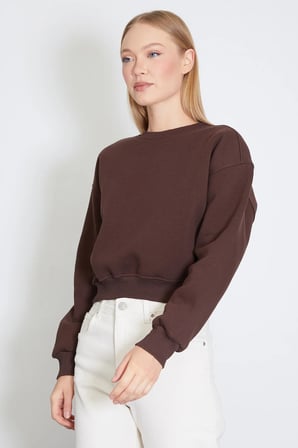 3 İplik Basic Ribanalı Crop Sweatshirt