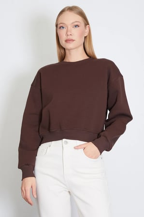 3 İplik Basic Ribanalı Crop Sweatshirt