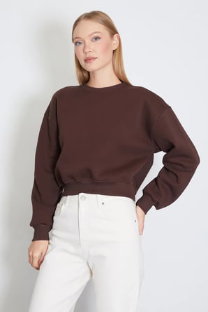 3 İplik Basic Ribanalı Crop Sweatshirt