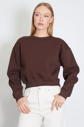 3 İplik Basic Ribanalı Crop Sweatshirt