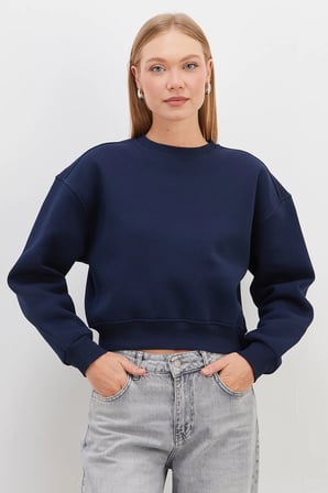 3 İplik Basic Ribanalı Crop Sweatshirt