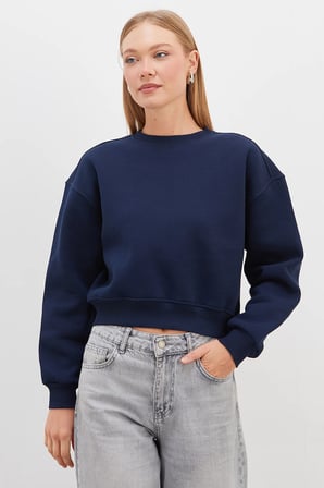 3 İplik Basic Ribanalı Crop Sweatshirt