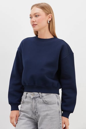 3 İplik Basic Ribanalı Crop Sweatshirt