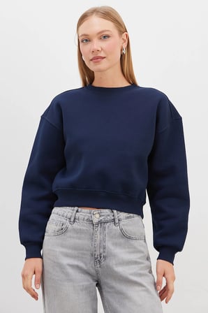 3 İplik Basic Ribanalı Crop Sweatshirt