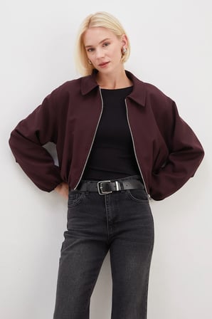 Fermuarlı Polo Yaka Bomber Ceket