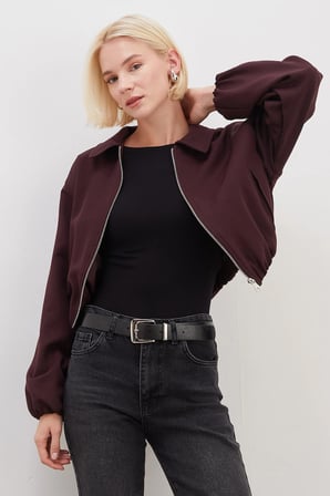 Fermuarlı Polo Yaka Bomber Ceket