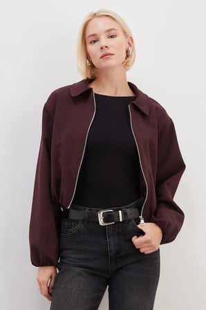 Fermuarlı Polo Yaka Bomber Ceket