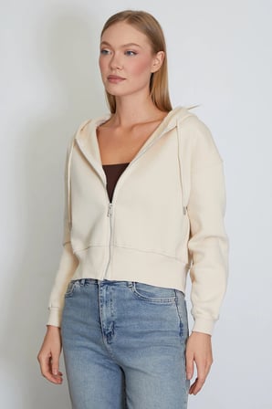 3 İplik Basic Fermuarlı Kapüşonlu Sweatshirt