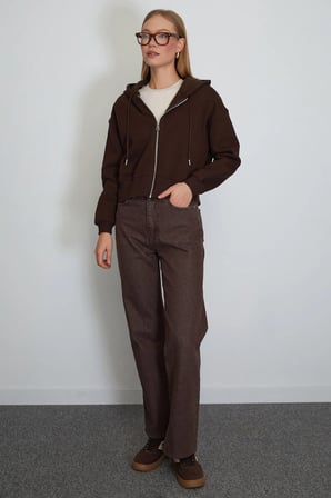 3 İplik Basic Fermuarlı Kapüşonlu Sweatshirt