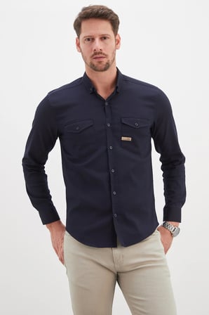 Çift Cepli Regular Fit Uzun Kol Gömlek